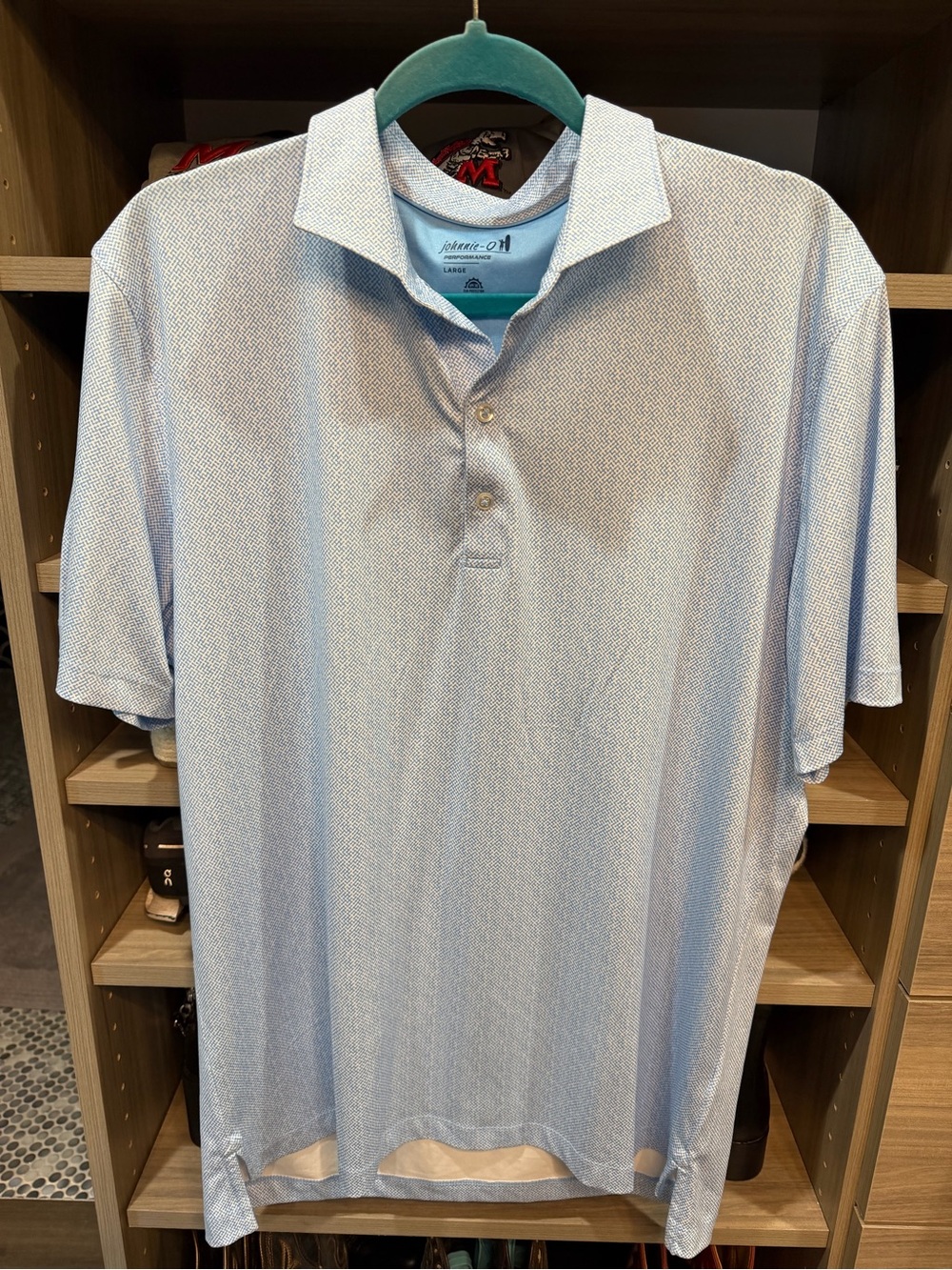 Johnnie-O PREP-FORMANCE Polo Men’s Large Light Blue White UPF 50 Golf